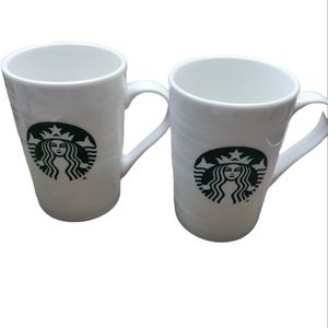 Two Starbucks Coffee Mugs Cups 11oz 2020 Bone White China Marble Swirl